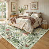 Covaba forest woodland area rug in sage mist, styled in a room setting, view 7