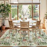 Covaba forest woodland area rug in sage mist, styled in a room setting, view 8