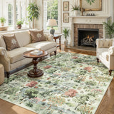 Covaba forest woodland area rug in sage mist, styled in a room setting, view 6