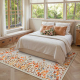 Covaba modern blooming floral garden area rug in golden wheat, styled in a room setting, view 5