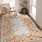 Covaba modern blooming floral garden area rug in golden wheat, styled in a room setting, view 3