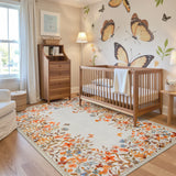 Covaba modern blooming floral garden area rug in golden wheat, styled in a room setting, view 6