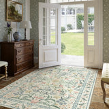 Covaba boho modern parisian garden floral area rug in warm beige, styled in a room setting, view 10