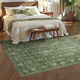 Covaba vintage persian distressed area rug in fern green, styled in a room setting, view 7