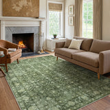 Covaba vintage persian distressed area rug in fern green, styled in a room setting, view 9