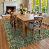 Covaba vintage persian distressed area rug in fern green, styled in a room setting, view 10