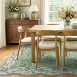Covaba vintage botanical scalloped area rug in fern green, styled in a room setting, view 7