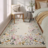 Covaba modern blooming floral garden area rug in warm beige, styled in a room setting, view 4