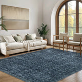 Covaba vintage persian distressed area rug in stormy blue, styled in a room setting, view 6