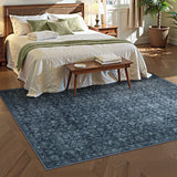 Covaba vintage persian distressed area rug in stormy blue, styled in a room setting, view 10
