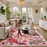 Covaba boho modern parisian floral scalloped area rug in blush clay, styled in a room setting, view 3