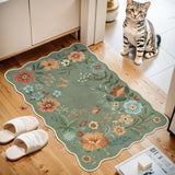 Covaba boho modern parisian floral scalloped doormat in fern green, styled in a room setting, view 3