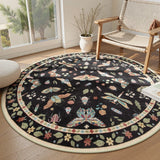 Covaba modern parisian insect round rug in ink black, styled in a room setting, view 3
