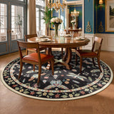 Covaba modern parisian insect round rug in ink black, styled in a room setting