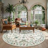 Covaba modern parisian insect round rug in warm beige, styled in a room setting