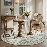 Covaba modern parisian insect round rug in warm beige, styled in a room setting, view 2