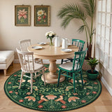 Covaba boho birdsong floral garden round rug in fern green, styled in a room setting, view 2