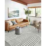 Covaba abstract rainbow stripe black/beige area rug in warm beige, shown flat on a plain ivory backdrop, view 4