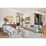Covaba abstract rainbow stripe black/beige area rug in warm beige, shown flat on a plain ivory backdrop, view 8