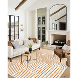 Covaba abstract rainbow stripe orange/white area rug in amber clay, shown flat on a plain ivory backdrop, view 6