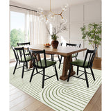 Covaba abstract rainbow stripe green/white area rug in fern green, shown flat on a plain ivory backdrop, view 7