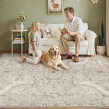 Covaba vintage woodland area rug in warm beige, styled in a room setting, view 6