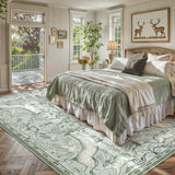 Covaba vintage woodland area rug in willow sage, styled in a room setting, view 2