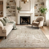 Covaba vintage woodland area rug in warm beige, styled in a room setting, view 8