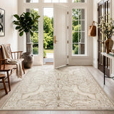 Covaba vintage woodland area rug in warm beige, styled in a room setting, view 11
