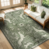 Covaba vintage woodland area rug in olive grove, styled in a room setting, view 6