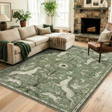 Covaba vintage woodland area rug in olive grove, styled in a room setting, view 7