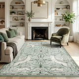 Covaba vintage woodland area rug in willow sage, styled in a room setting, view 7