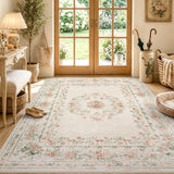 Covaba vintage traditional floral area rug in warm beige, styled in a room setting, view 15