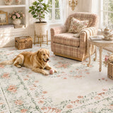 Covaba vintage traditional floral area rug in warm beige, styled in a room setting, view 17