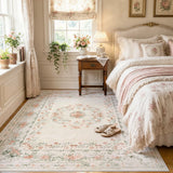 Covaba vintage traditional floral area rug in warm beige, styled in a room setting, view 13