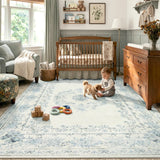 Covaba vintage traditional floral area rug in stormy blue, styled in a room setting, view 20