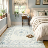 Covaba vintage traditional floral area rug in stormy blue, styled in a room setting, view 17