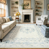 Covaba vintage traditional floral area rug in stormy blue, styled in a room setting, view 18