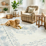 Covaba vintage traditional floral area rug in stormy blue, styled in a room setting, view 19