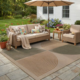 Covaba rainbow easy jute black/beige indoor/outdoor area rug in warm beige, styled in a room setting, view 12