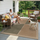 Covaba rainbow easy jute black/beige indoor/outdoor area rug in warm beige, styled in a room setting, view 14