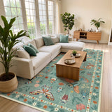 Covaba modern parisian insect area rug in sage mist, styled in a room setting
