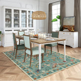 Covaba modern parisian insect area rug in sage mist, styled in a room setting, view 6
