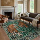 Covaba wild tiger area rug in fern green, styled in a room setting, view 4
