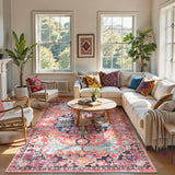 Covaba bohemian floral medallion area rug in faded rose, styled in a room setting, view 8