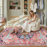 Covaba bohemian floral medallion area rug in faded rose, styled in a room setting, view 10