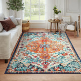 Covaba bohemian floral medallion area rug in amber clay, styled in a room setting, view 4