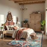 Covaba bohemian floral medallion area rug in amber clay, styled in a room setting, view 5