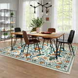 Covaba boho birdsong floral garden area rug in warm beige, styled in a room setting, view 13