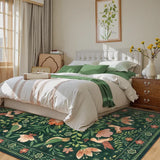 Covaba boho birdsong floral garden area rug in fern green, styled in a room setting, view 10